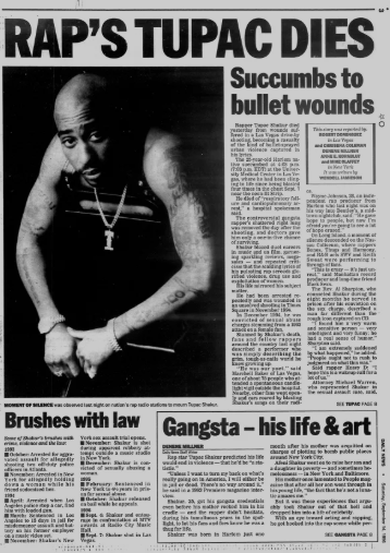 Jornal da época da morte de Tupac